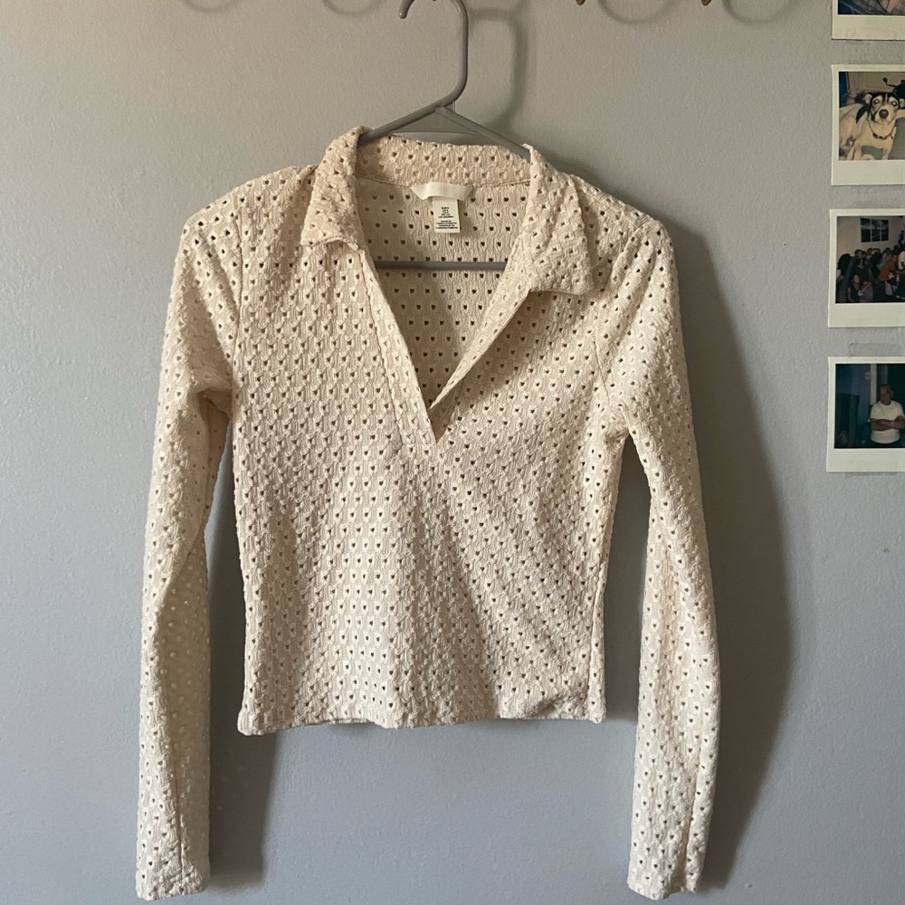 H&M Cream/White V-Neck Long Sleeved Shirt